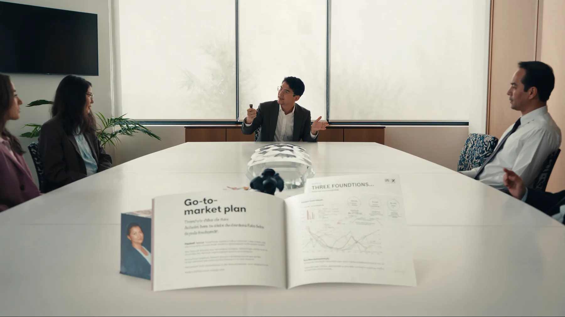 A fractional commercial leader presenting a go-to-market plan to healthcare executives