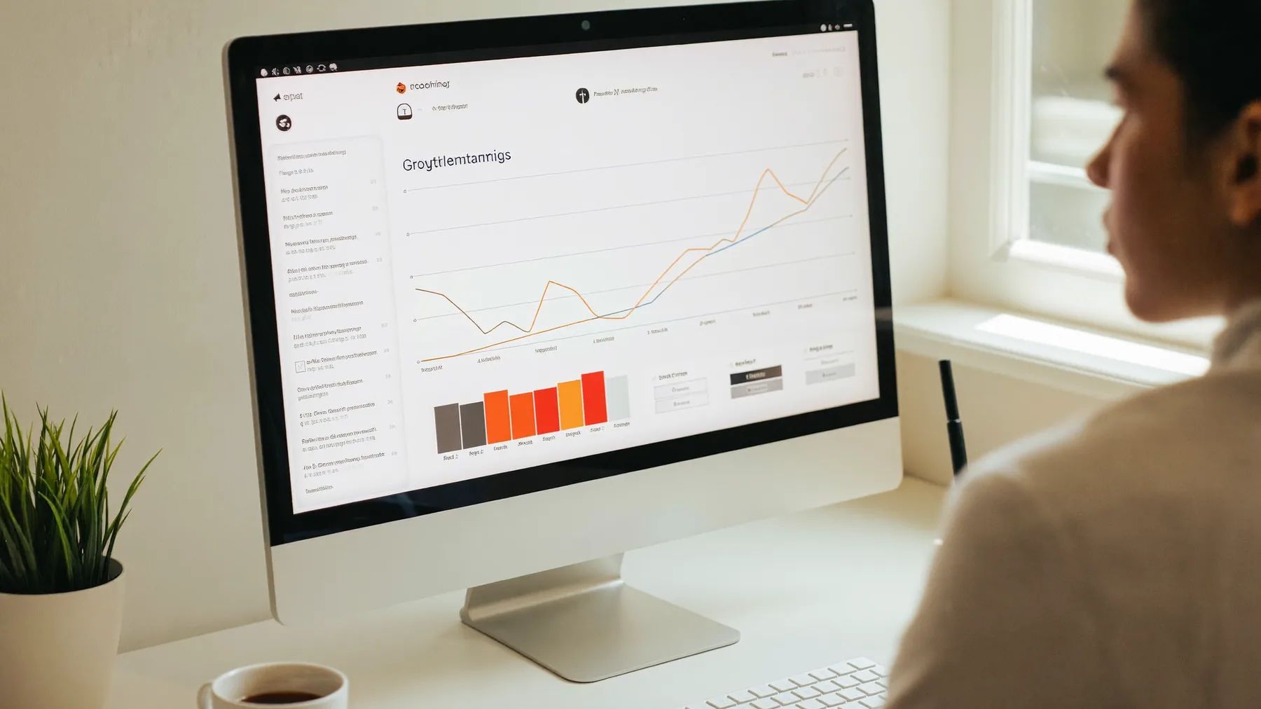 A marketer reviewing growth analytics and performance dashboards