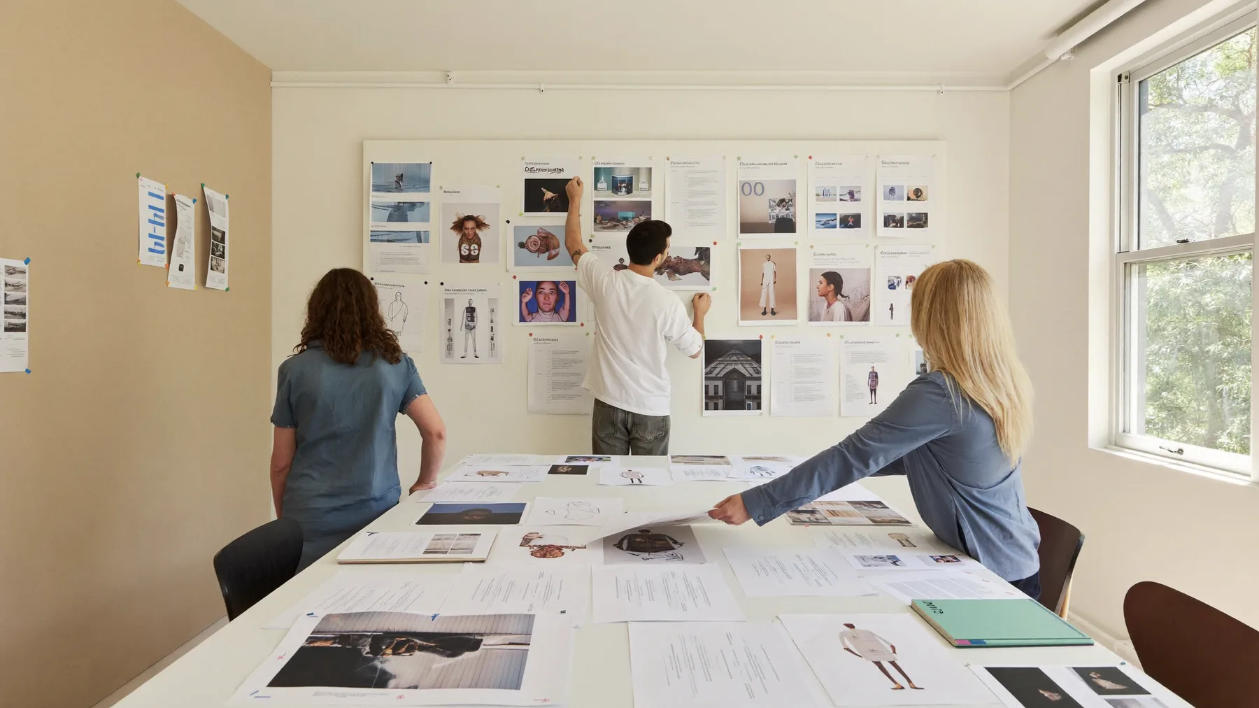 A creative marketing team collaborating in a modern studio